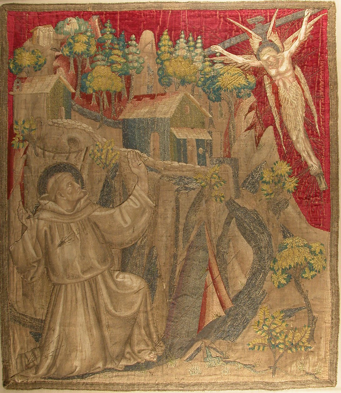 Tekstil med Saint Francis Modtager Stigmata, italiensk, slutningen af det 14. århundrede. af Unbekannt