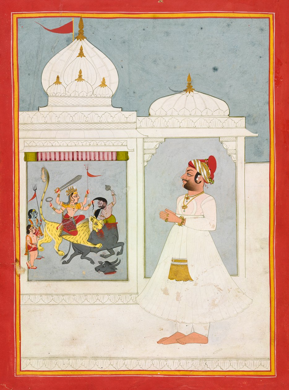 Thakur Ajit Singh tilbeder gudinden, dateret 1817. af Unbekannt