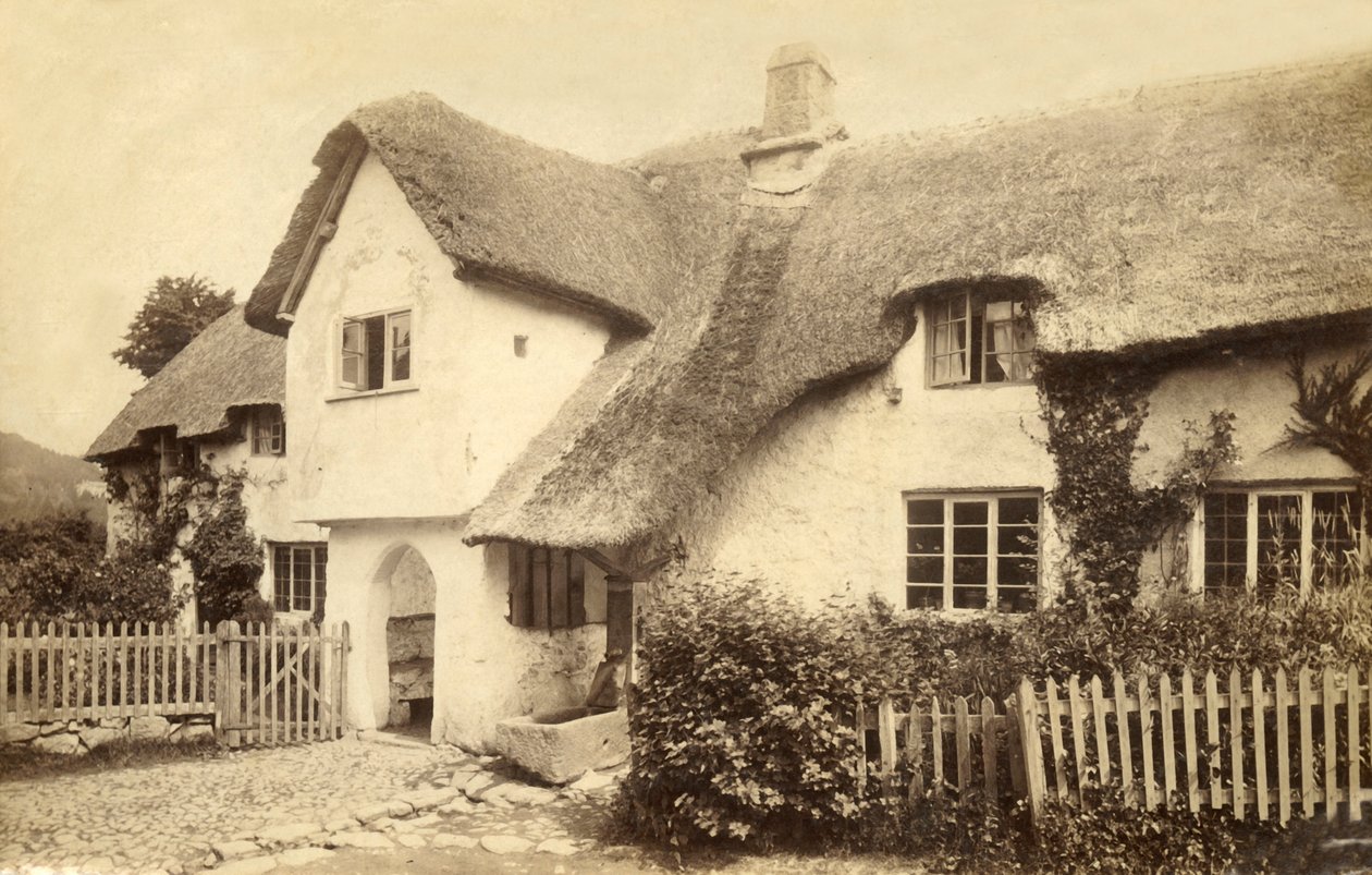 Stråtækt sommerhus, Lustleigh, Devon. af Unbekannt