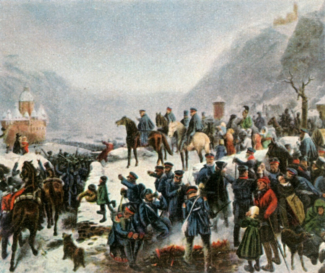 Den 1. schlesiske hær krydser floden Rhinen nær Kaub, 1. januar 1814, 1936. af Unbekannt