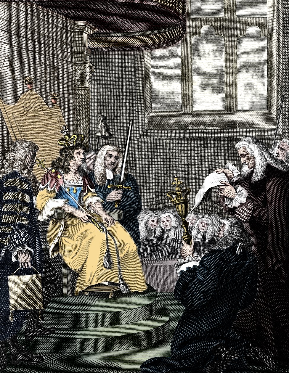 Unionsloven mellem England og Skotland læst for dronning Anne, 1826 af Unbekannt