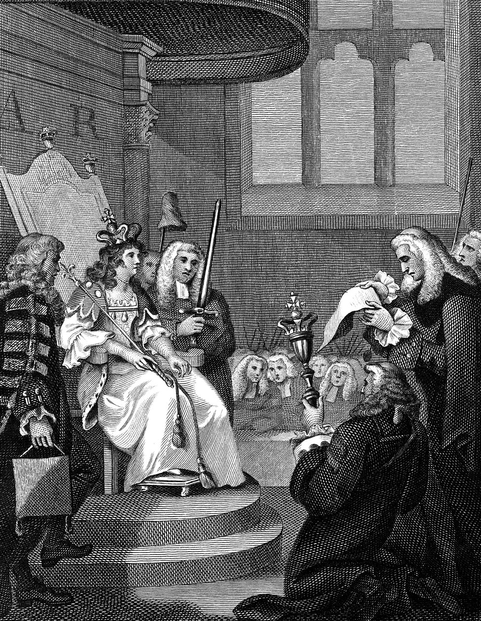 Unionsloven mellem England og Skotland læst for dronning Anne, 1826 af Unbekannt