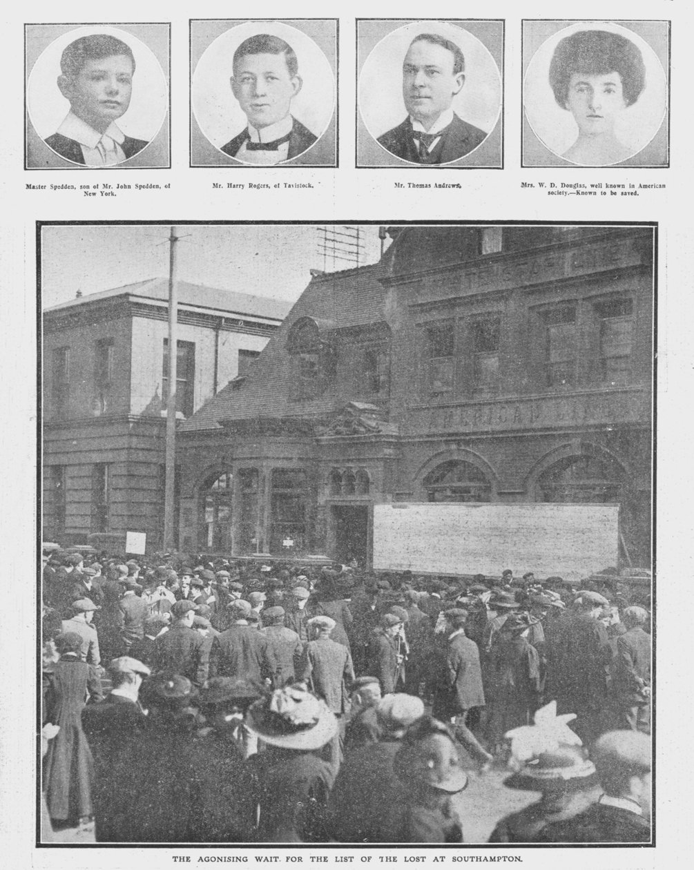 Den pinefulde ventetid på listen over de fortabte i Southampton, 20. april 1912. af Unbekannt