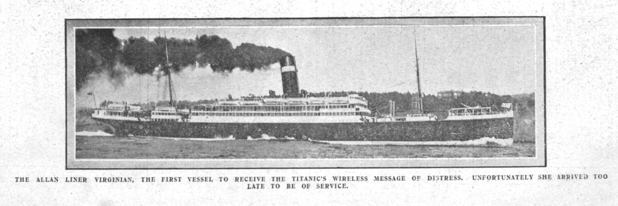 Allan Liner Virginian, det første fartøj til at modtage den trådløse besked..., 20. april 1912. af Unbekannt