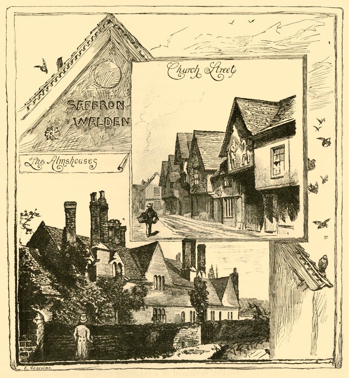 The Almshouses, Audley End og Church Street, Saffron Walden, 1898. af Unbekannt