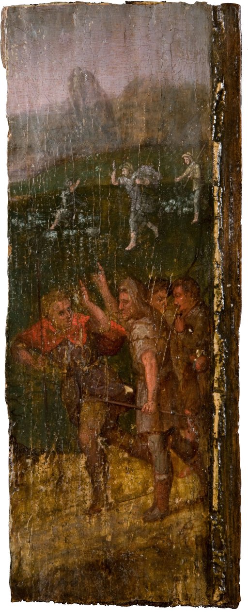 Englen, der viser sig for hyrder i baggrunden, 1600. af Unbekannt