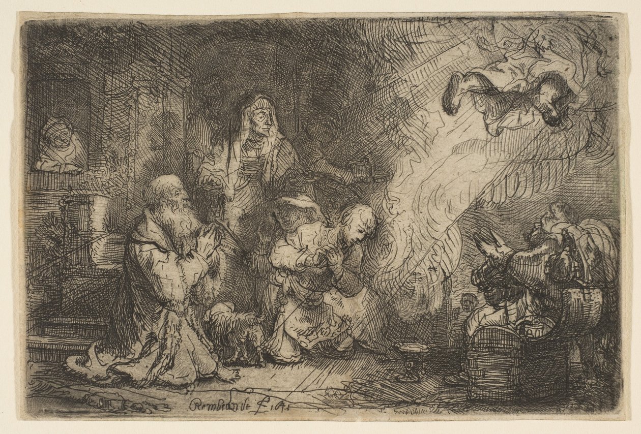 Englen afgår fra Tobias familie, 1641. af Unbekannt