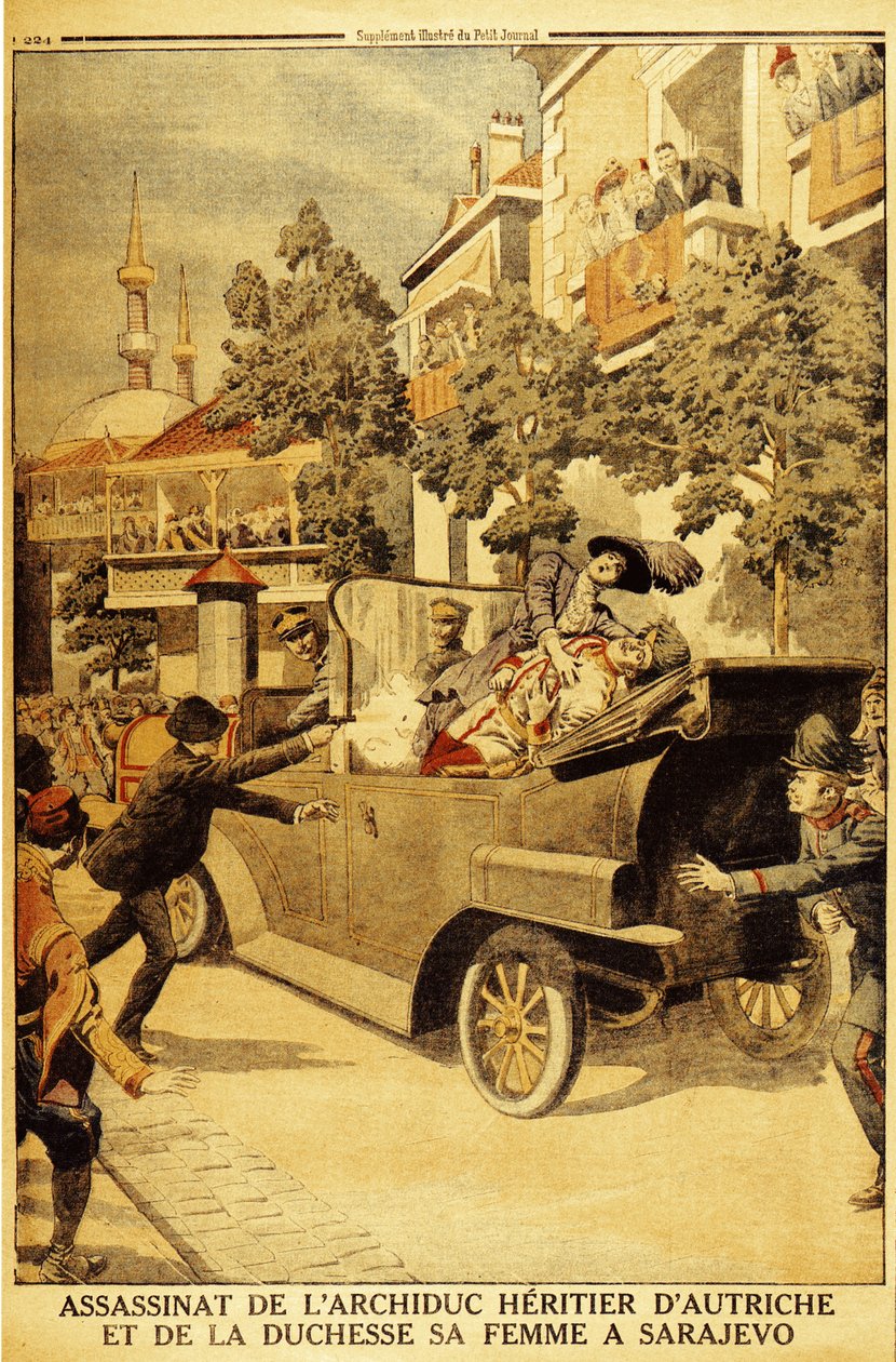 Mordet på ærkehertug Franz Ferdinand af Østrig og hans kone, hertuginde Sophia, af Gavrilo Pr af Unbekannt