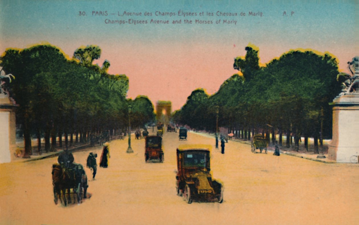 Avenue des Champs-Elysées og Marly-hestene, Paris, c1920 af Unbekannt