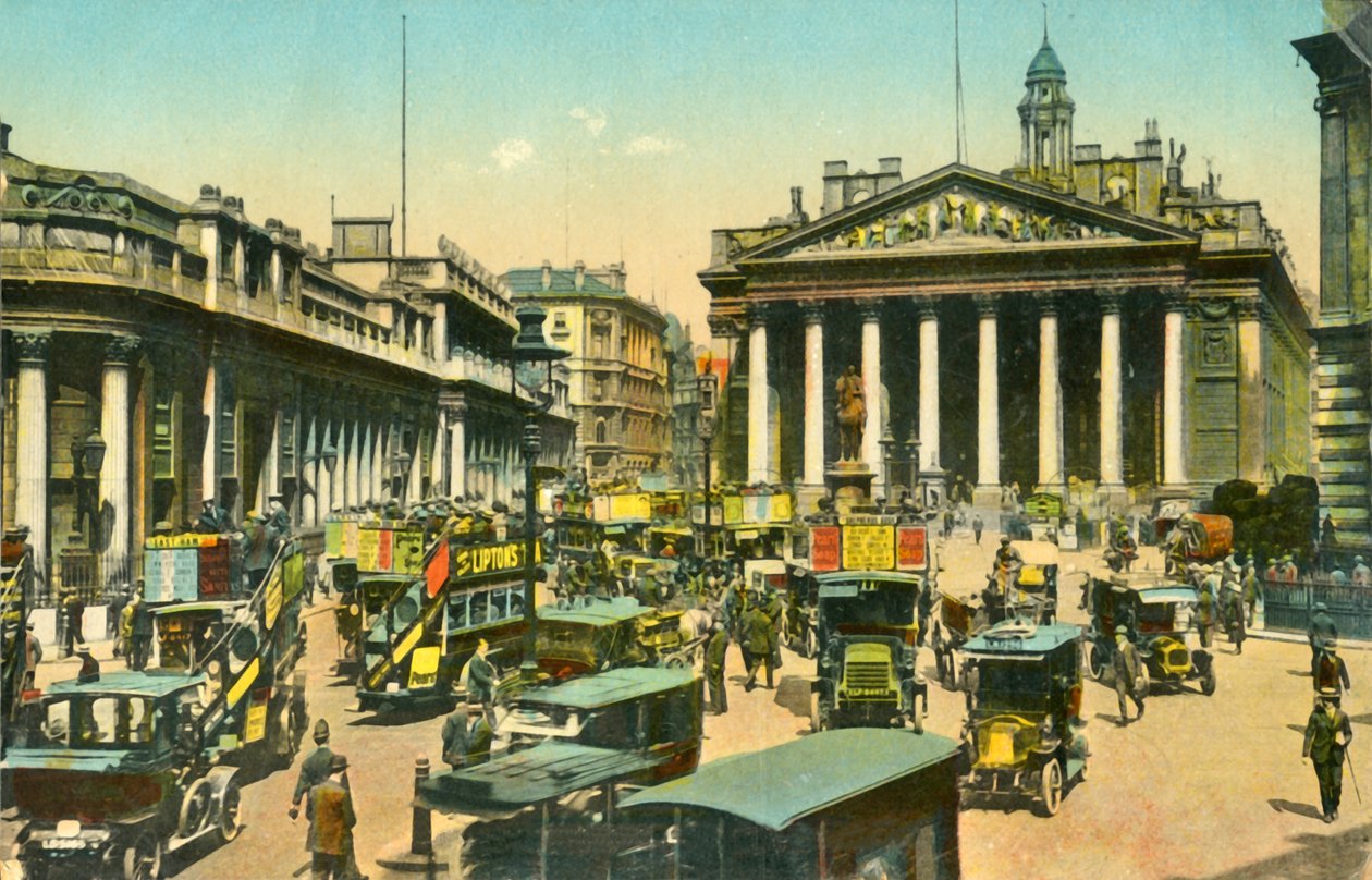 Bank of England og Royal Exchange, London, c1910. af Unbekannt