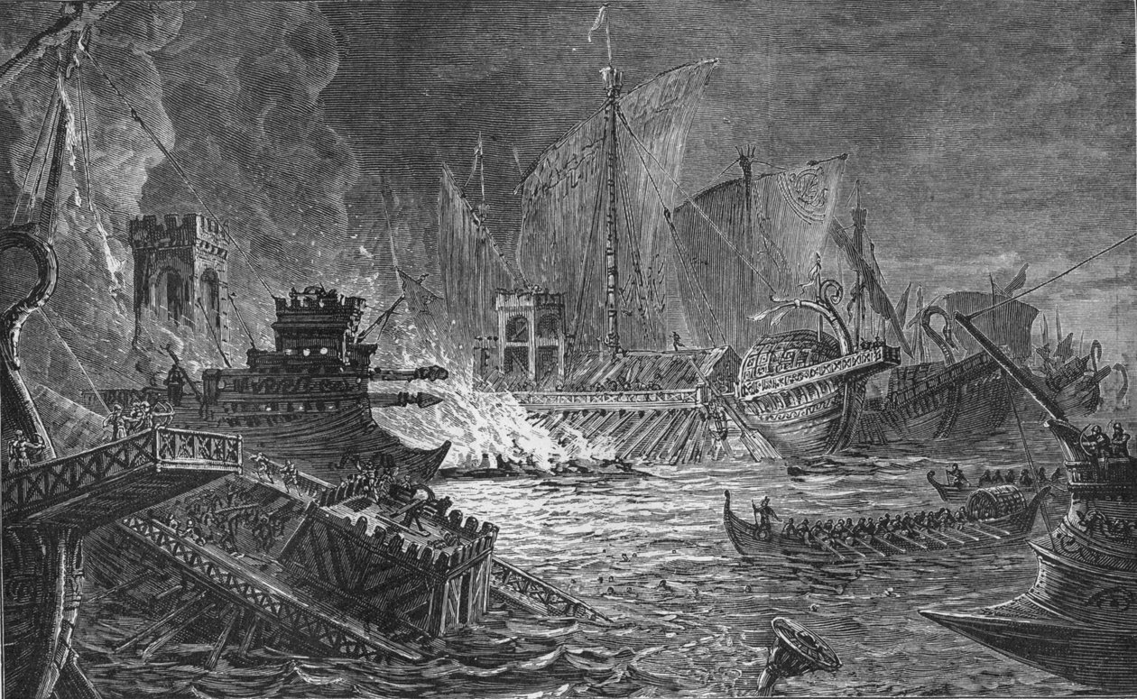 Slaget ved Actium, hvor Augustus besejrede Antony og Cleopatra, 31 f.Kr. 1908 af Unbekannt