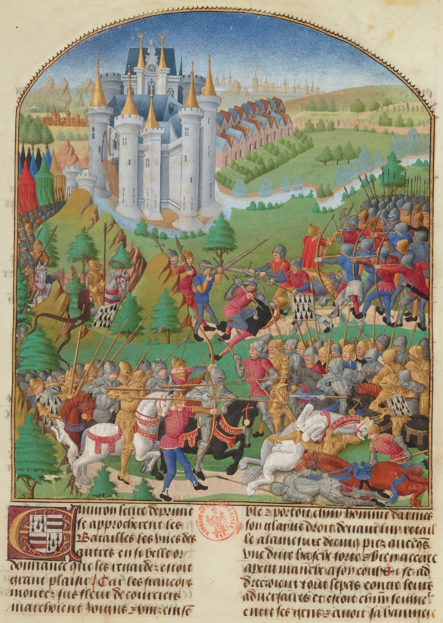 Slaget ved Auray den 29. september 1364 Miniature fra Compillation..., ca. 1480. af Unbekannt