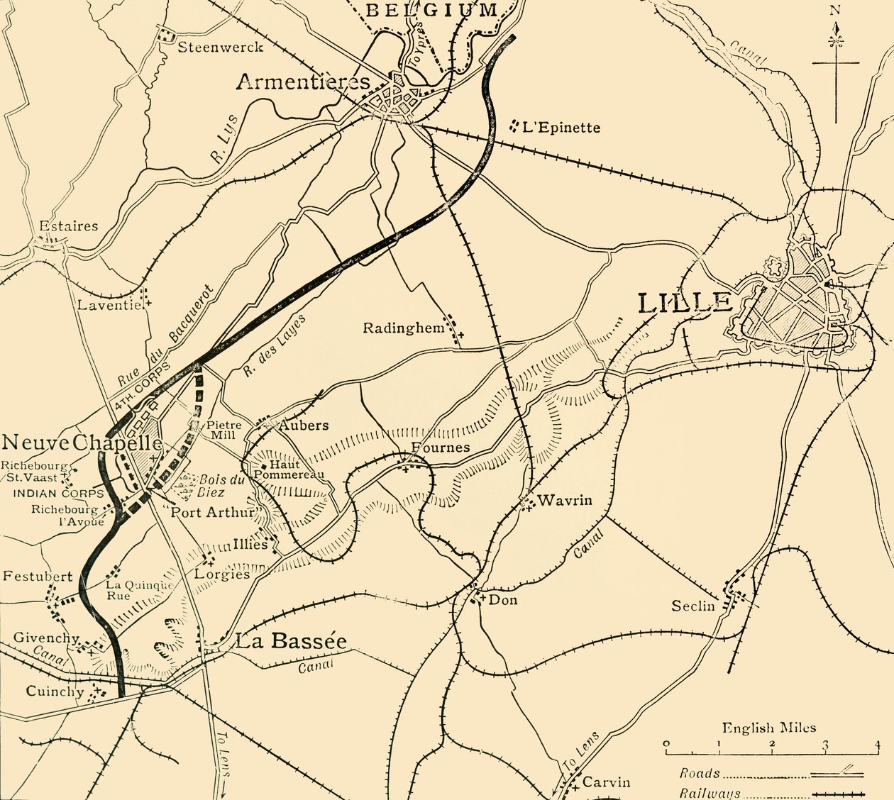 The Battleground of Neuve Chapelle, Første Verdenskrig, 1915, c1920. af Unbekannt