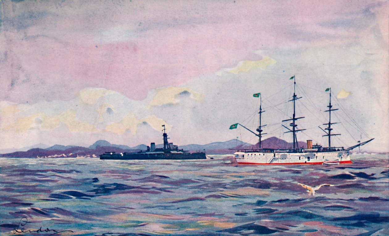 Benjamin Constant Training Cruiser og dreadnought Minas Geraes i Rio Havn, 1914 af Unbekannt