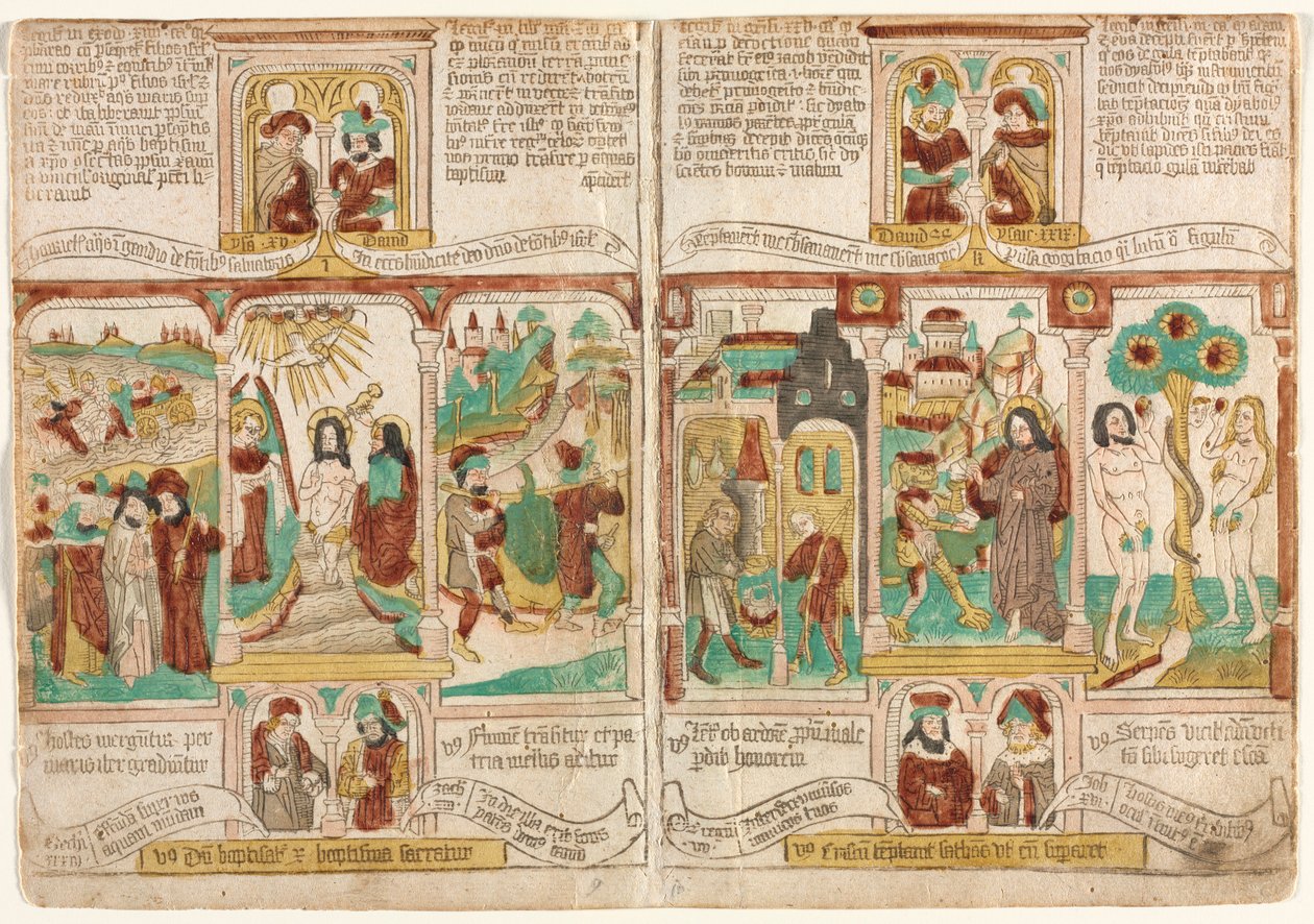 Bibelen om den fattige Biblia Pauperum, Faraos hær druknet i Det Røde Hav..., 1450-1465. af Unbekannt