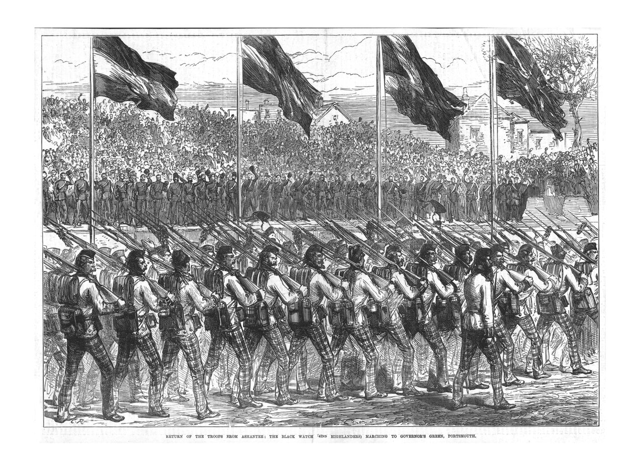 The Black Watch 42nd Highlanders Marching to Governors Green, Portsmouth, 1874. af Unbekannt