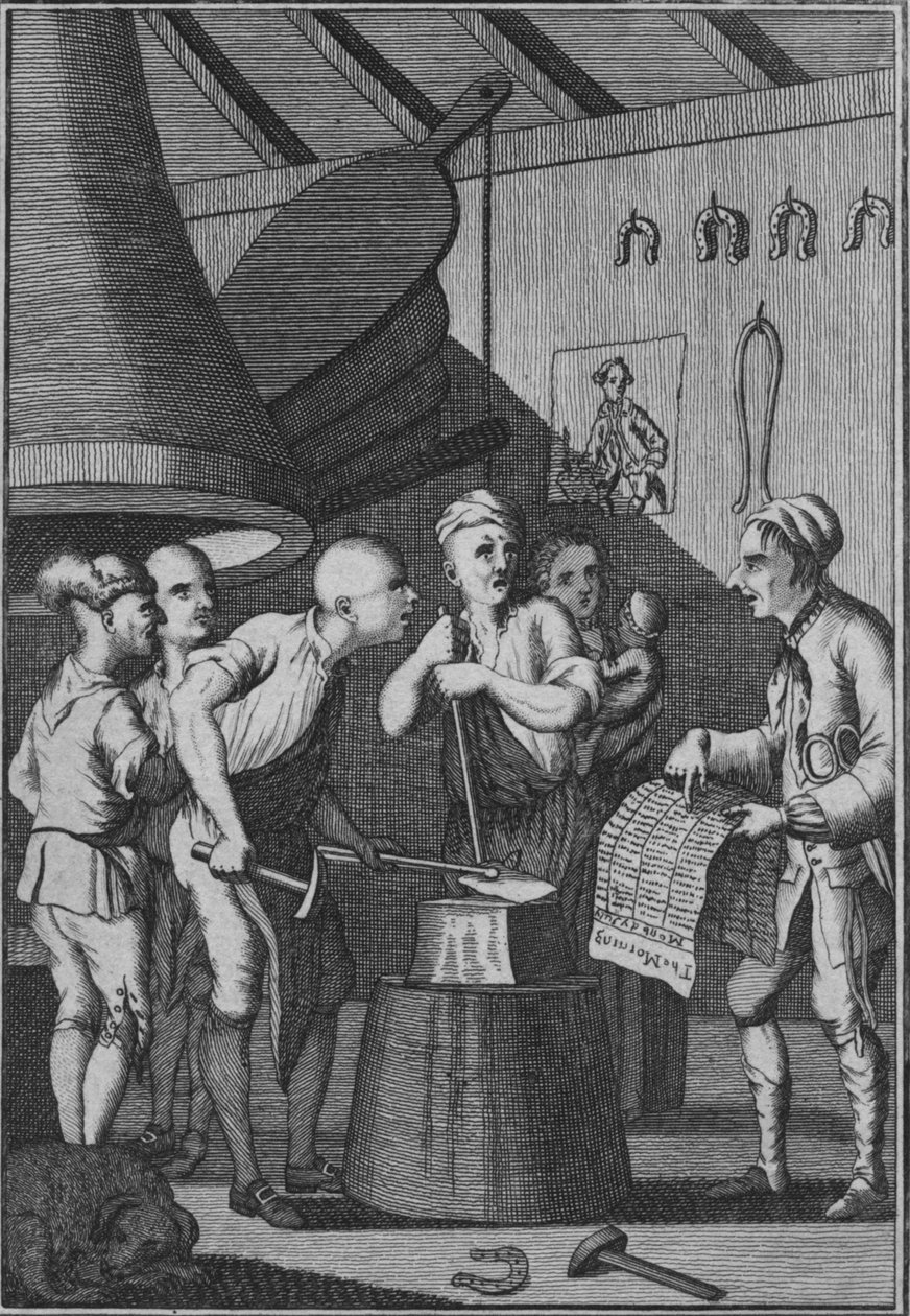 Smeden lader sit jern blive koldt ved at følge Taylors News, 1772 af Unbekannt