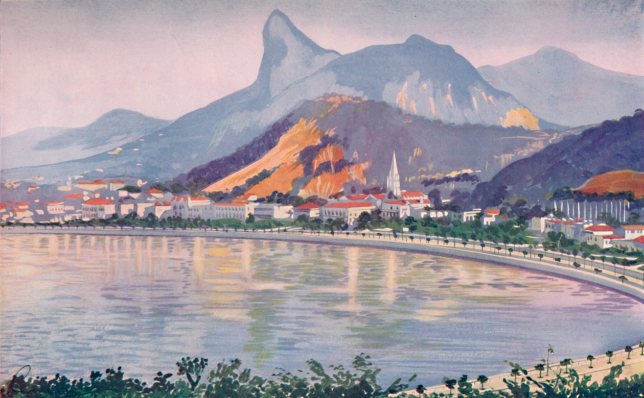 Botafogo-delen af Rios Bay-side Avenue, overset af Corcovado Mountain, 1914 af Unbekannt