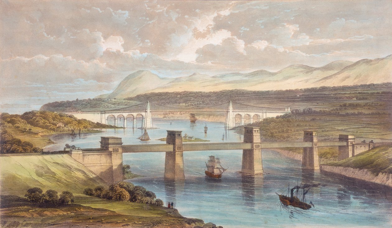 Britannia Tubular Bridge, Menai Strait, Wales, c1850 af Unbekannt