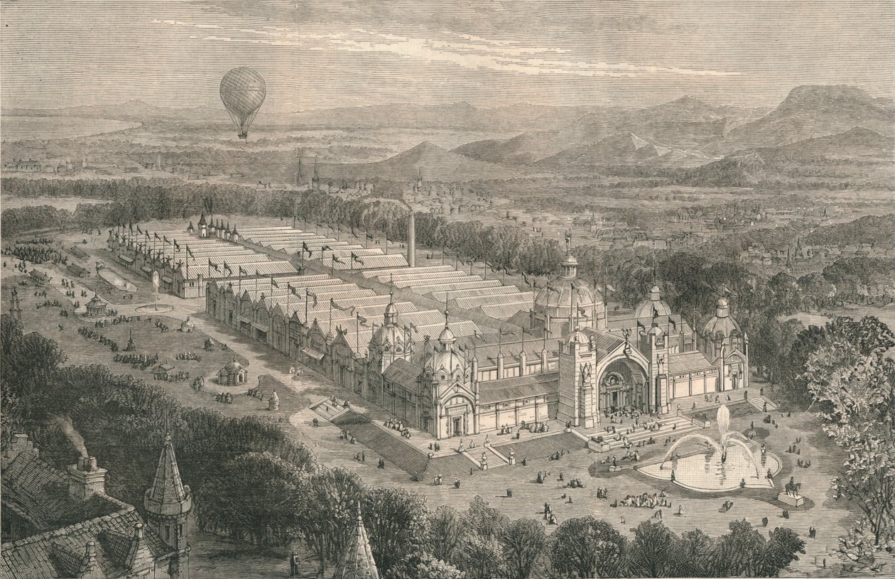Bygningen til den internationale industriudstilling i Edinburgh, 1886. af Unbekannt