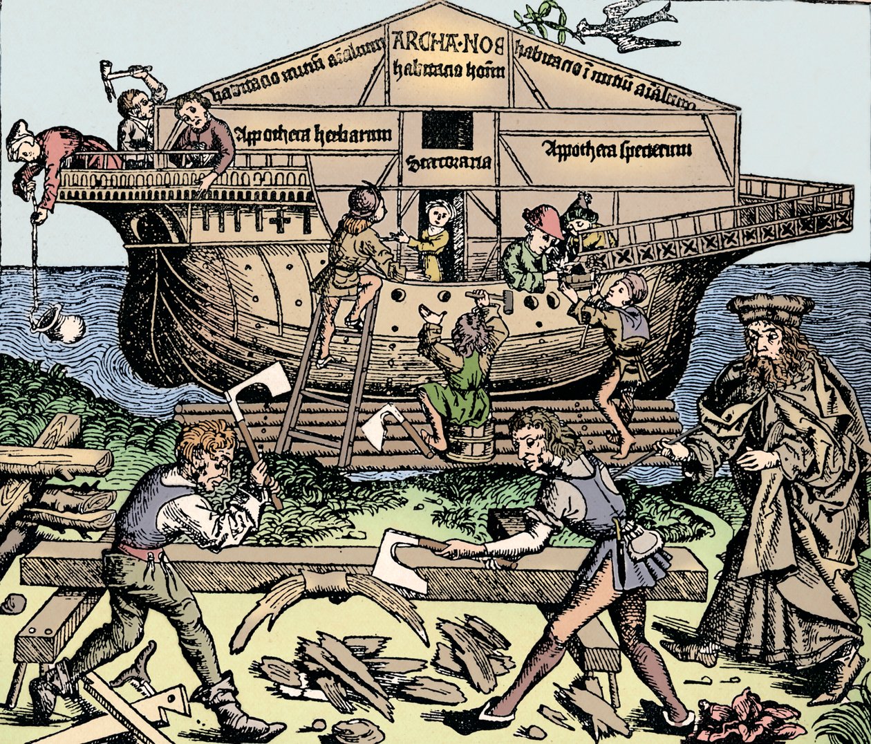 Bygningen af arken under tilsyn af Noah, 1493, 1903 af Unbekannt