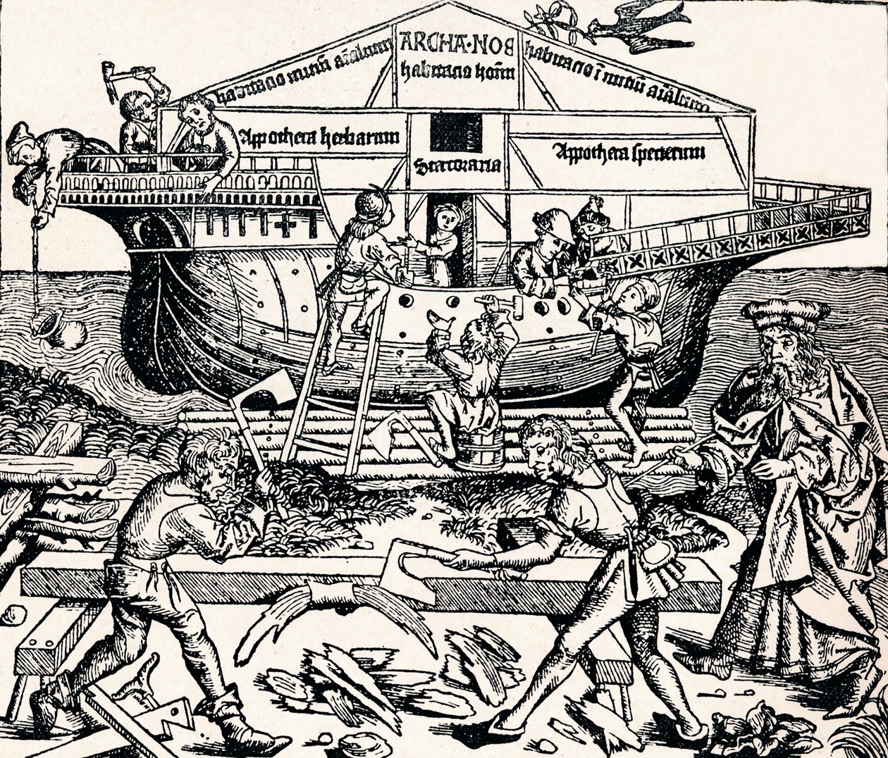 Bygningen af arken under tilsyn af Noah, 1493, 1903 af Unbekannt