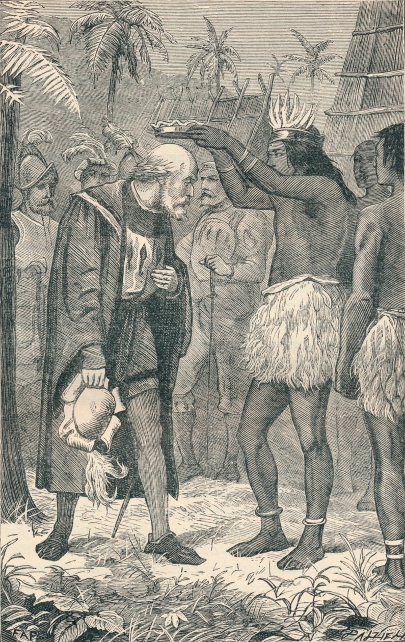 Cacique placerer en krone på hovedet af Columbus, 1904 af Unbekannt