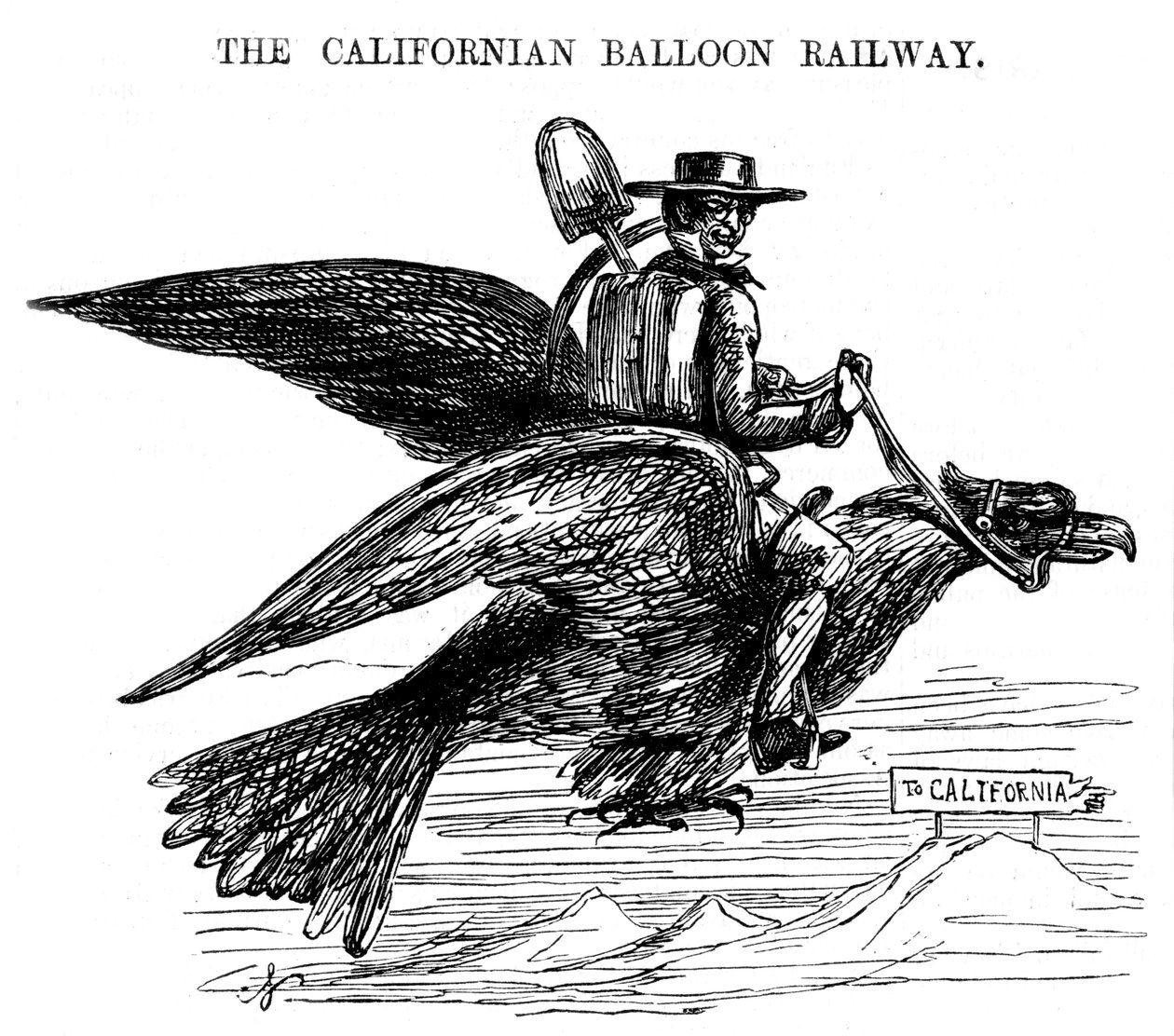 The Californian Balloon Railway, en ny måde at rejse til California Gold Rush, 1849 af Unbekannt