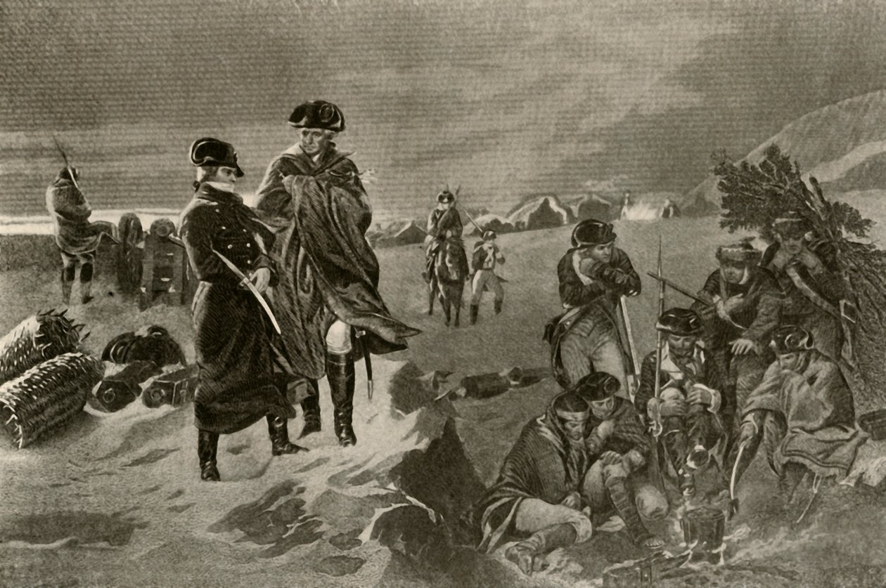 Lejren ved Valley Forge. Officerskapsler og hollandske tæpper til soldater, c1777, 1937. af Unbekannt