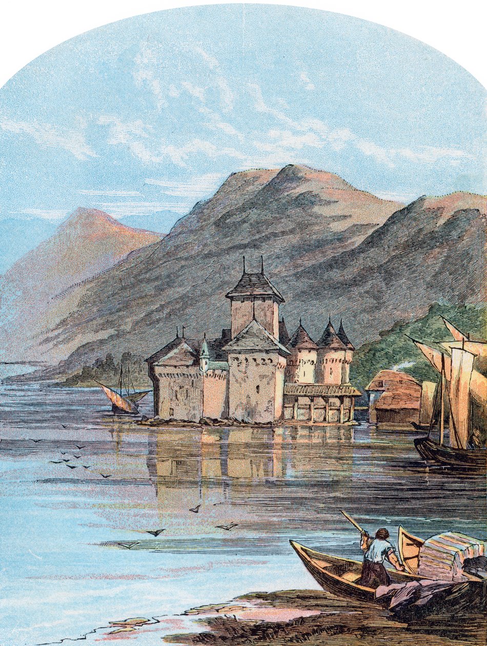 Chillon-slottet, Genevesøen, Schweiz, 1864 af Unbekannt