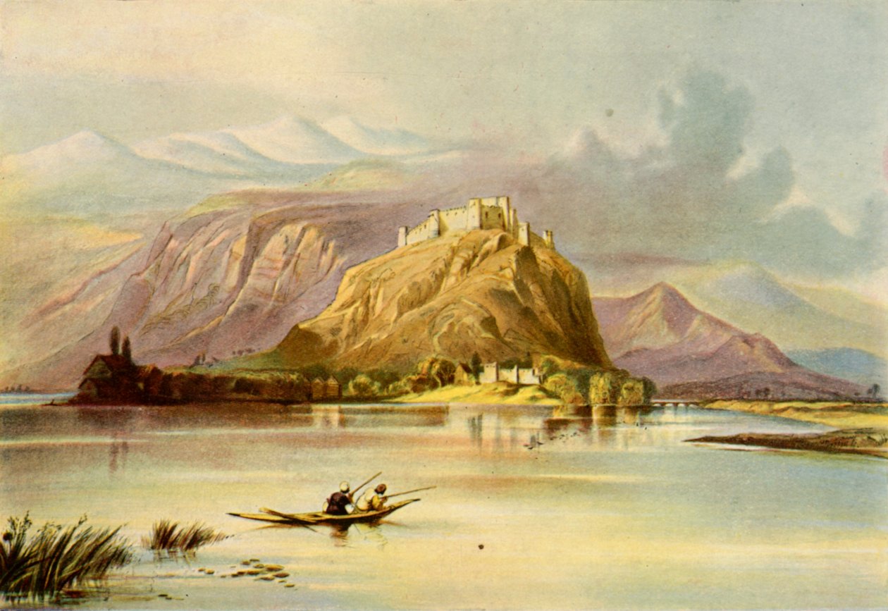 Byen Srinagar Kashmir og Hurri Purbut Fort, 1840