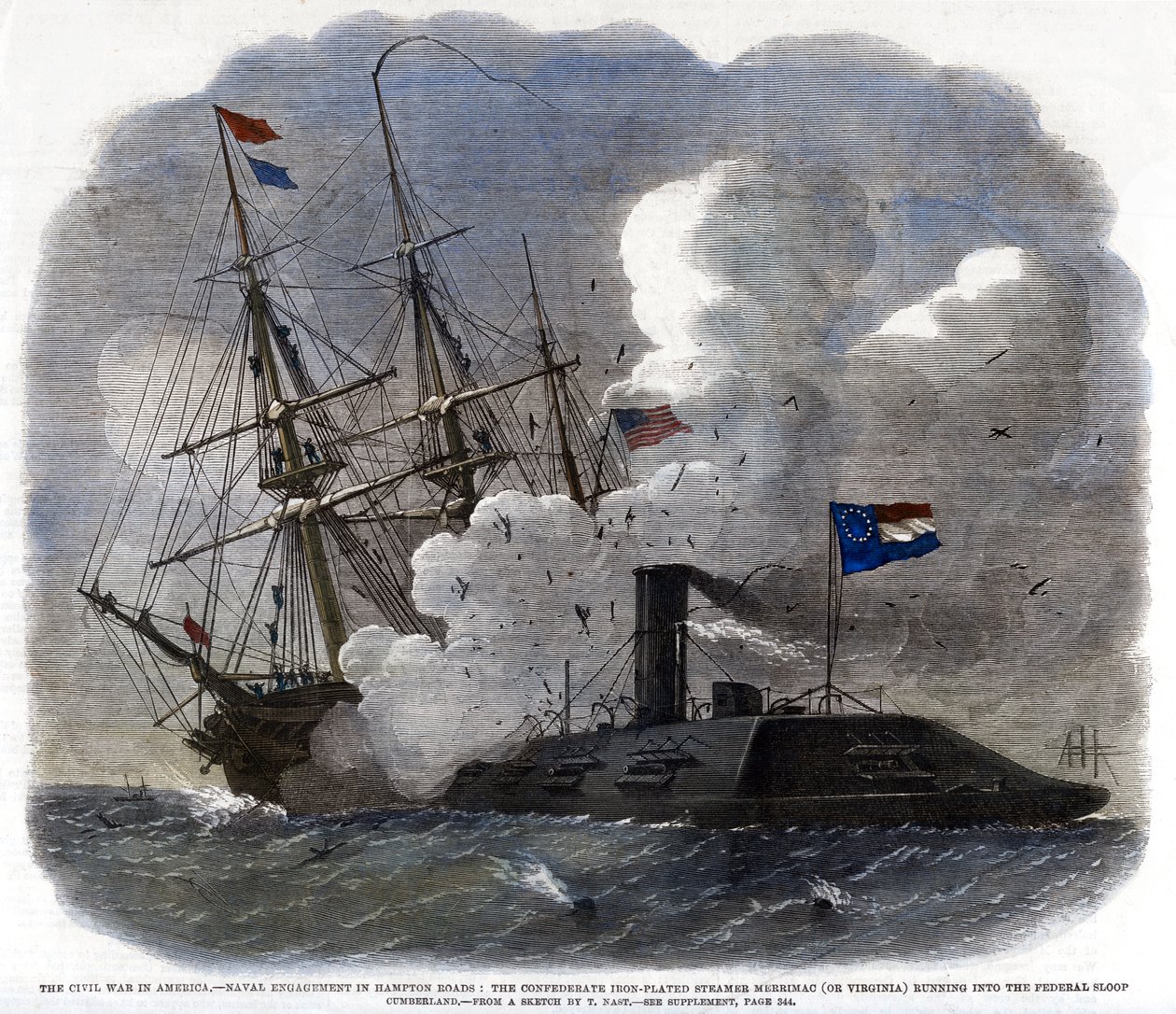 Borgerkrigen i Amerika - Naval Engagement in Hampton Roads..., 1862 af Unbekannt