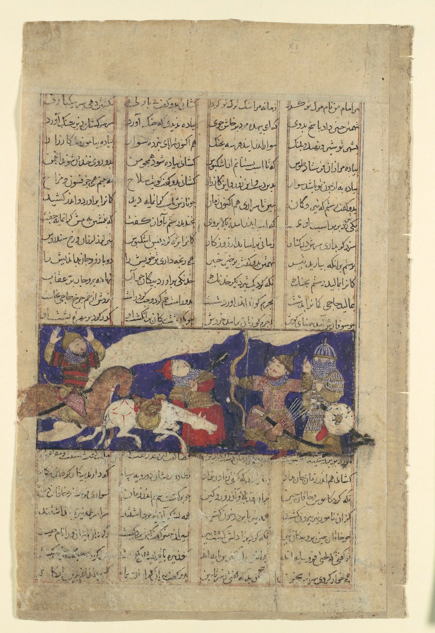 The Combat of Rustam and Ashkabus, Folio fra en Shahnama Book of Kings, ca. 1330-40. af Unbekannt