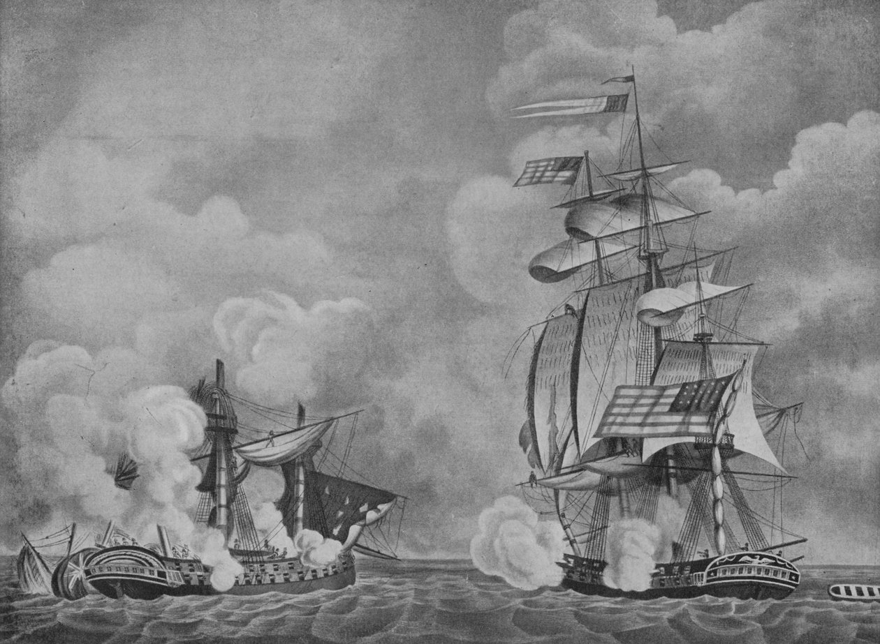 Forfatningen og Guerriere, c1813 af Unbekannt