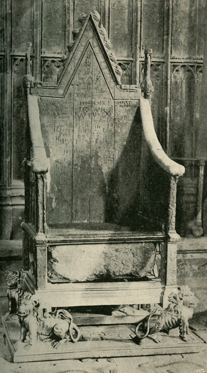 Kroningsstolen, der indeholder den gamle sten, 1902. af Unbekannt