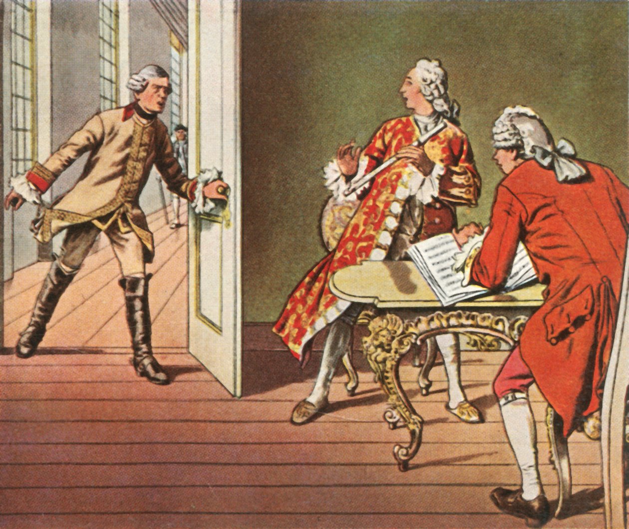 Kronprinsen og hans musiklærer bliver afbrudt under en fløjtetime, 1729, 1936. af Unbekannt
