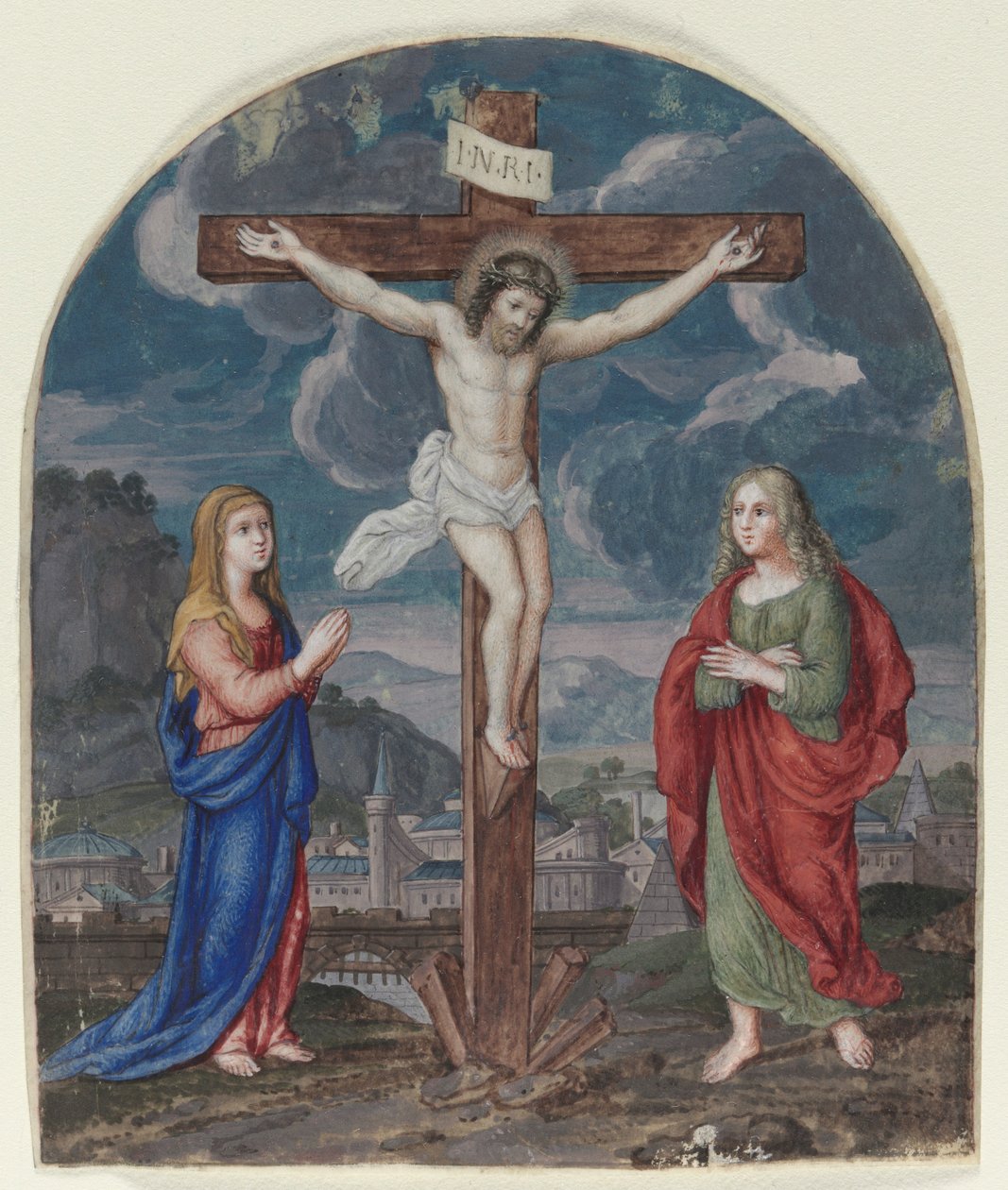 Korsfæstelsen: Miniature udskåret fra en bønnebog, ca. 1540-1550. af Unbekannt