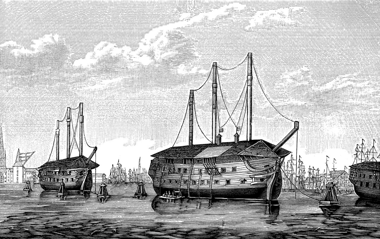 De danske fængselsskibe Dronning Maria og Waldemar i København, 1848-1849 af Unbekannt