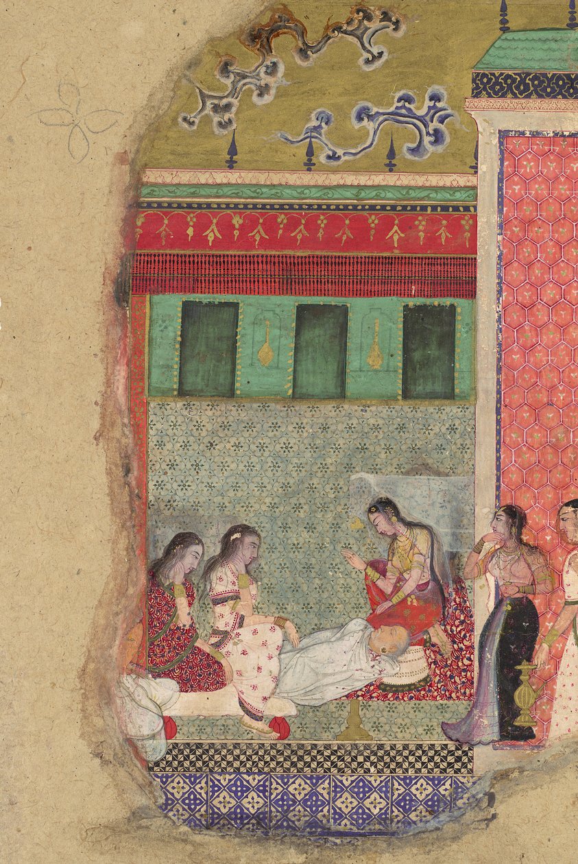 Kong Dasharathas død, Ramas fader, Folio fra en Ramayana, ca. 1605. af Unbekannt