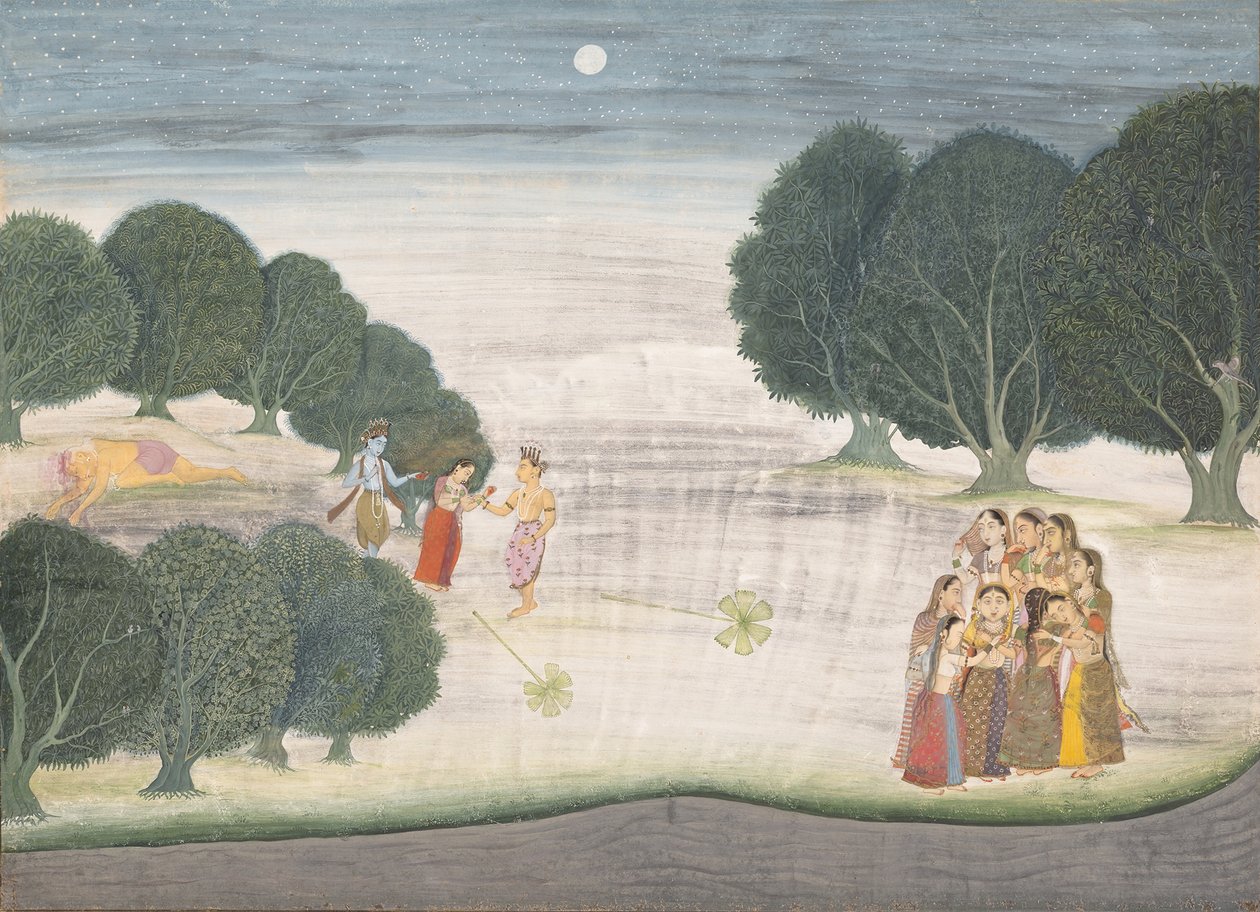 The Death of the Giant Shankachura: Side fra en spredt Bhagavata Purana...1680-90. af Unbekannt