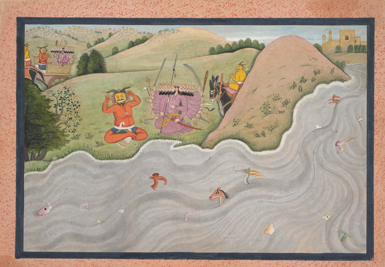 Dæmonen Marichi forsøger at afskrække Ravana... fra en spredt Ramayana-serie, ca. 1780. af Unbekannt