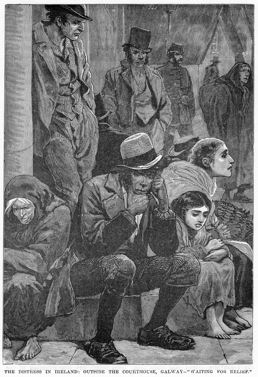 The Distress in Ireland: Outside the Courthouse, Galway - Waiting for Relief, 1800-tallet af Unbekannt