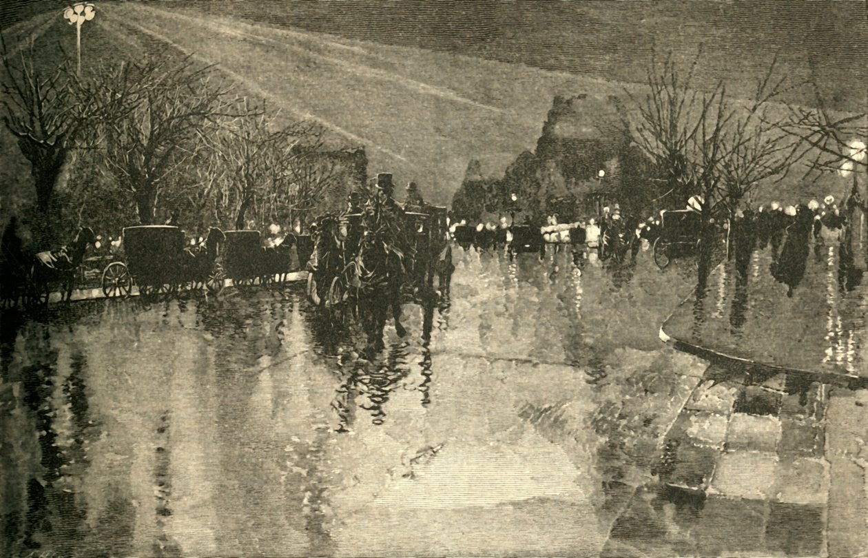 Det elektriske lys på Madison Square, New York, på en overskyet aften, 1882. af Unbekannt