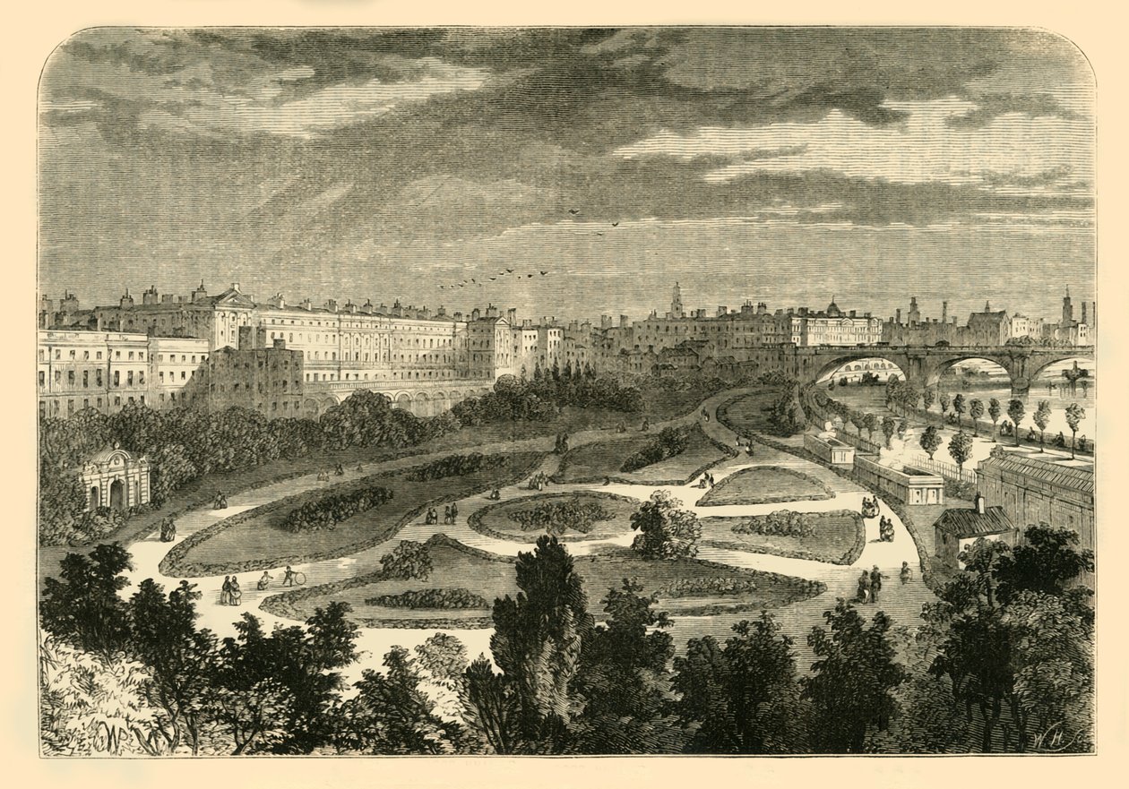 Embankment, fra Charing Cross Bridge, 1881. af Unbekannt