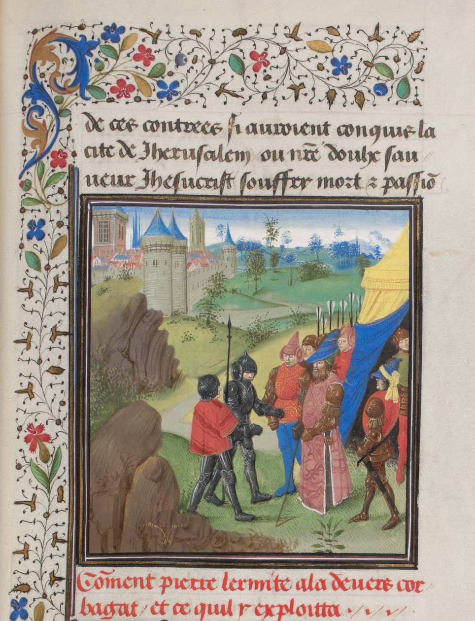 Eremitten Peters og Herluins ambassade til Kerbogha. Miniature fra Historia af Vilhelm af Tyrus, 1460