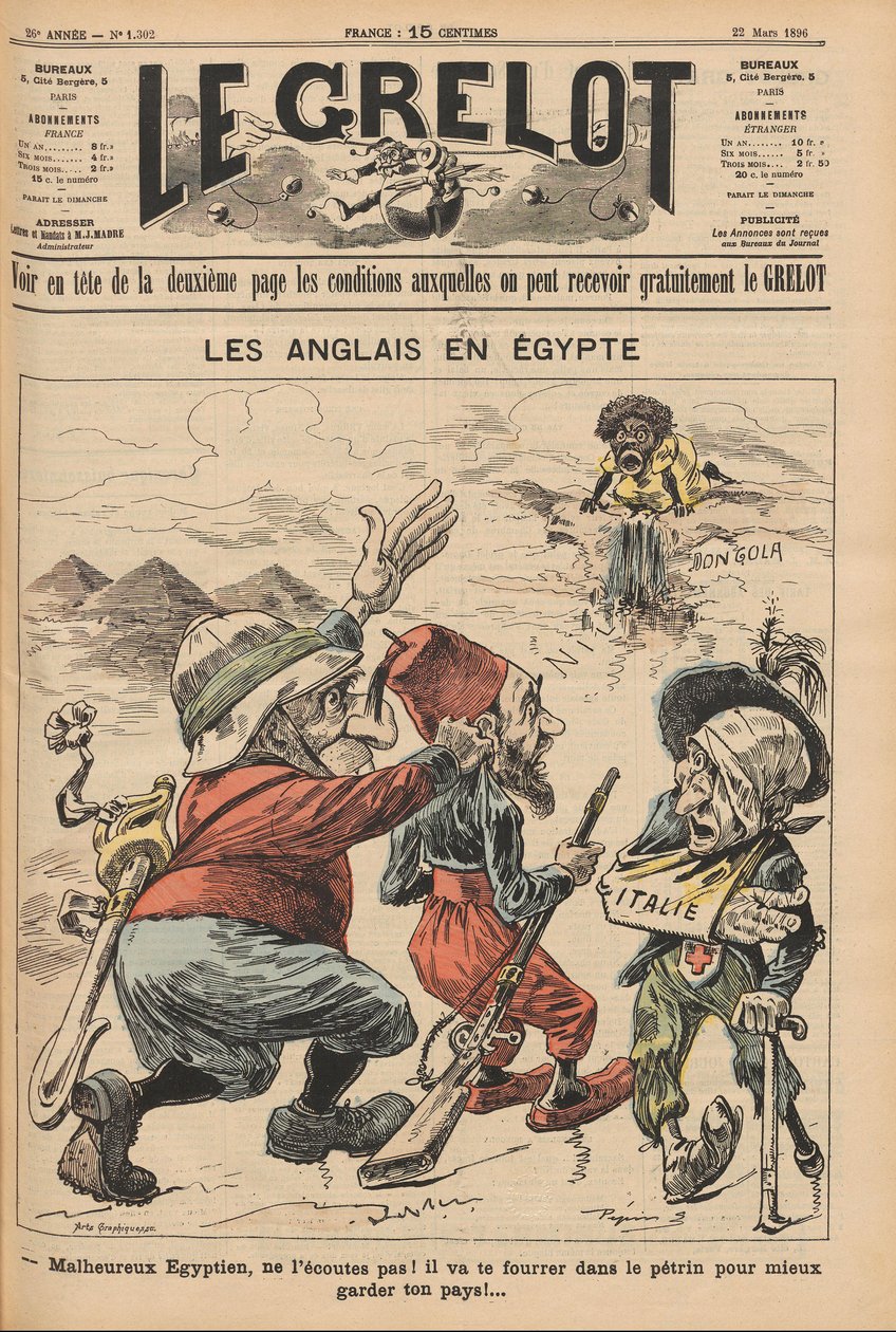 Englænderne i Egypten. Karikatur fra Le Grelot, 22. marts 1896, 1896. af Unbekannt