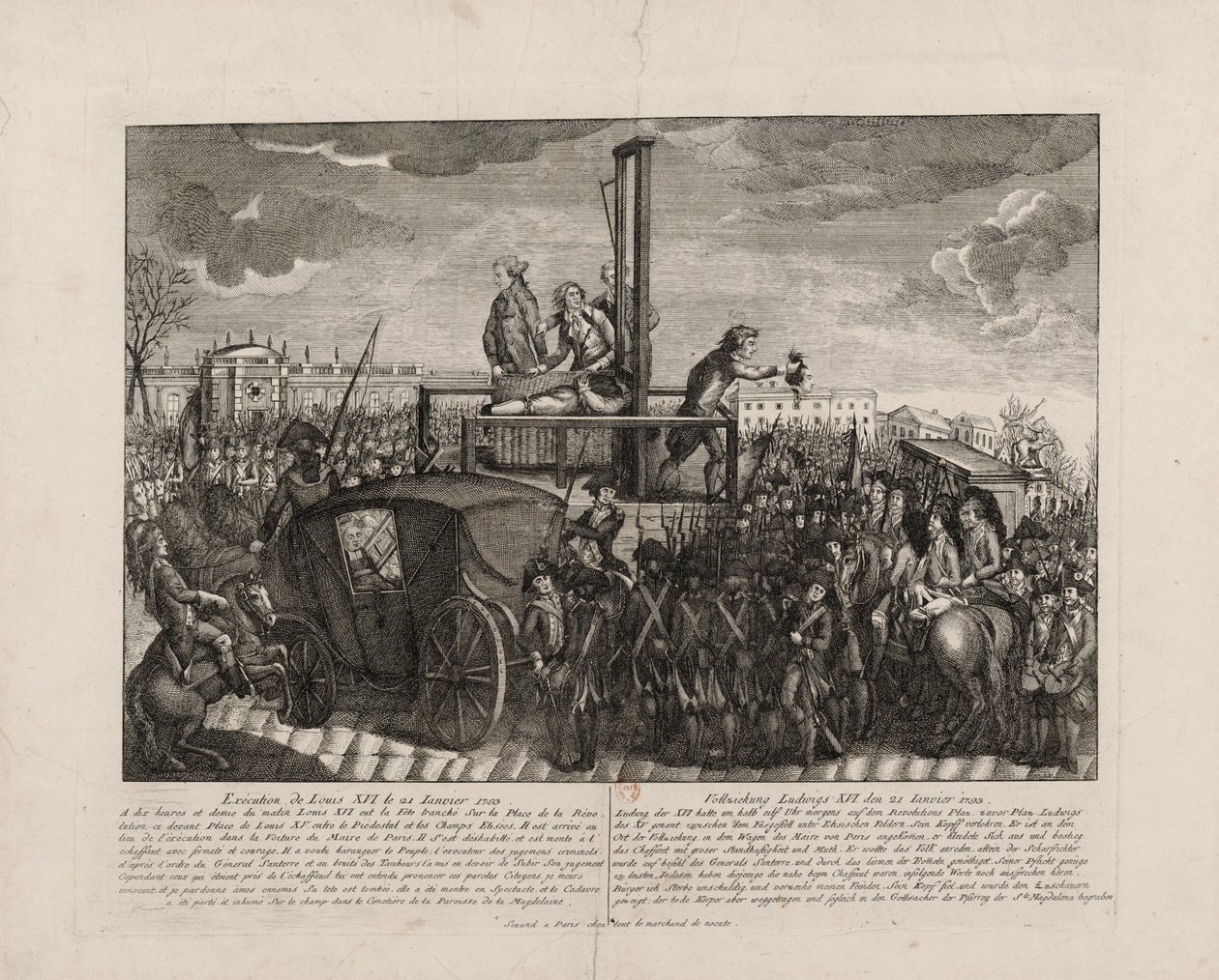 Henrettelsen af Ludvig XVI på Place de la Revolution den 21. januar 1793, ca. 1793. af Unbekannt