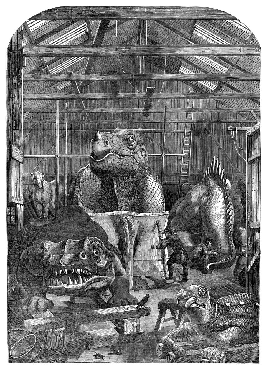 Modelværelset The Extinct Animals i Crystal Palace, Sydenham, 1853 af Unbekannt