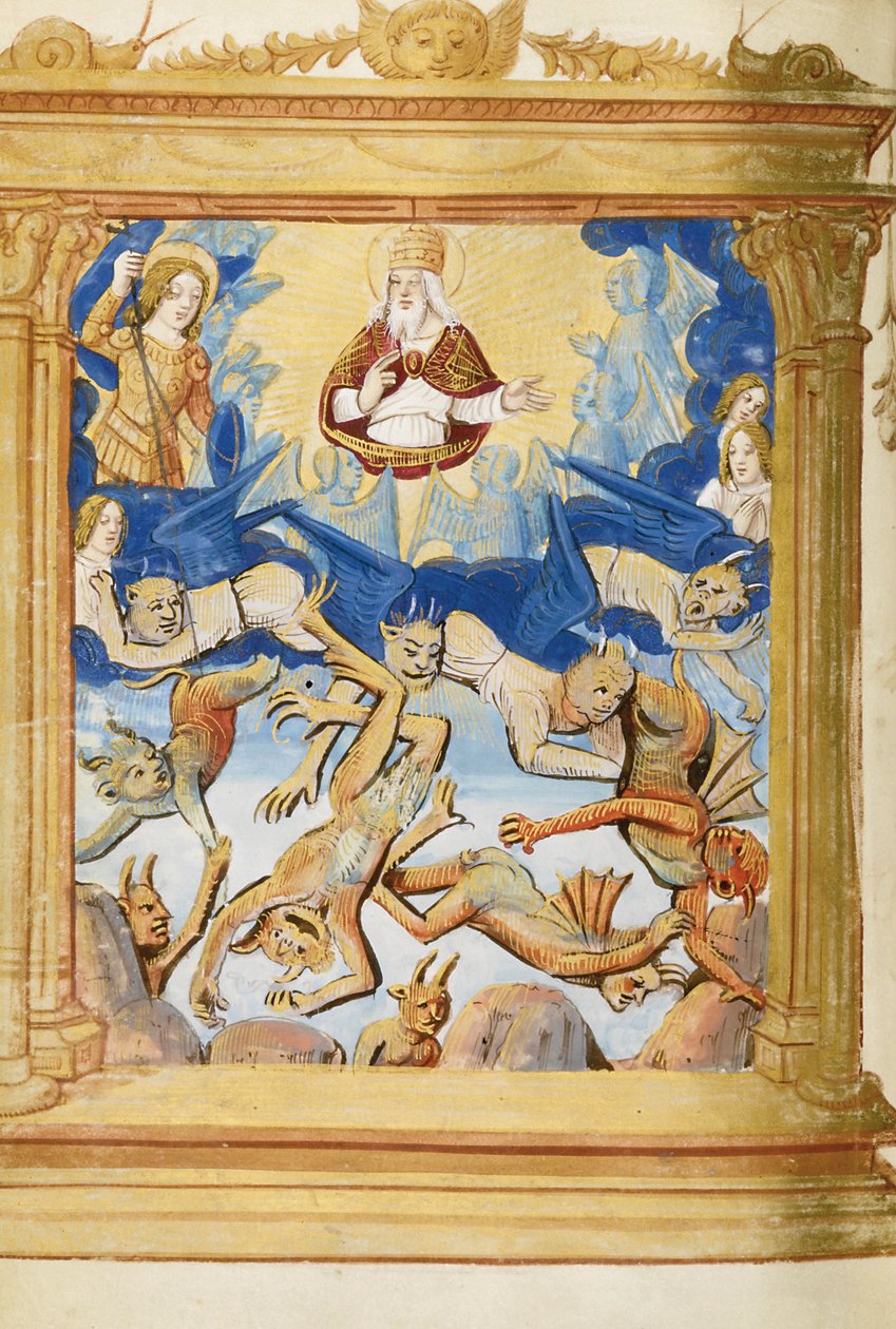 Lucifers fald. Fra Timebog, ca. 1500 af Unbekannt