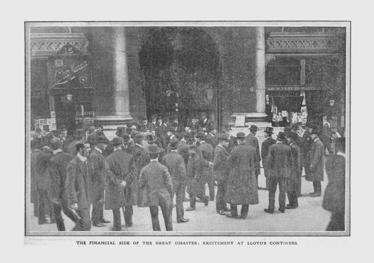 Den finansielle side af den store katastrofe, spænding ved Lloyds fortsætter, 20. april 1912. af Unbekannt